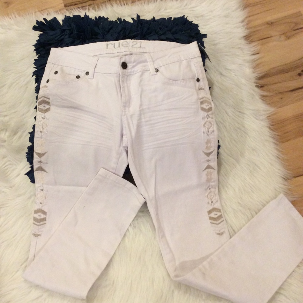 White Jeans Embroidered Denim Skinny Leg Women 5 6